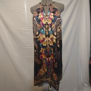 🌶️ ECI Floral Halter Black Cream Blue Pink Maxi Dress Women Medium